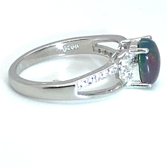 Black Opal 1.31ct Platinum Finish Solid 925 Sterling Silver Ring - Picture 4 of 7